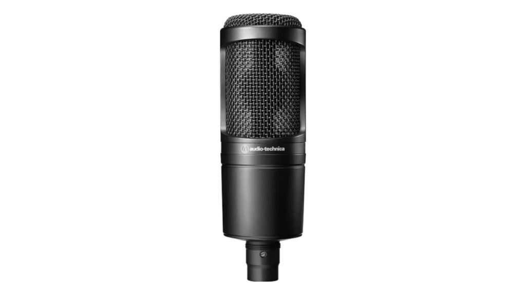 Audio-Technica AT2035 large diaphragm condenser microphone on a stand